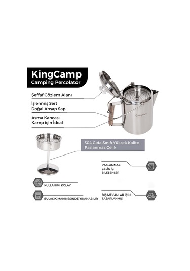 Kingcamp Percolator Coffee Pot Çelik Kahve Demleme Seti Gümüş
