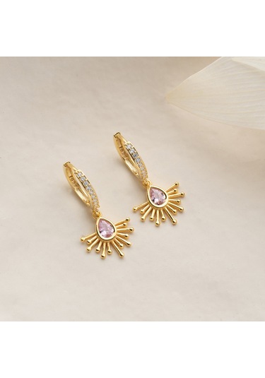 Vaoov 925 Ayar Gümüş Pembe Damla Taşlı Güneş Küpe Altın