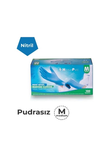 Cerrahi Eldiven Mavi Nitril Eldiven 100'lü Paket 1 Adet Muayene Eldiveni