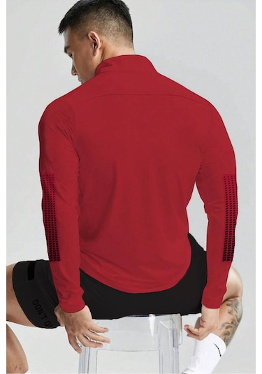 Ghassy Co. Erkek Running Hızlı Kuruma Nem Emici Teknik Performan Uzun Kollu T-shirt 001 Kırmızı