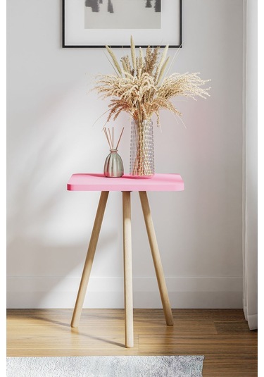 İntergo Kare Tasarımlı Ahşap Ayaklı Tekli Zigon Sehpa Pembe