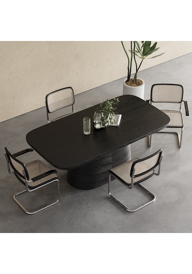 Barocco İtalyan Still Oval Ahşap Yemek Masası 100x190 Siyah