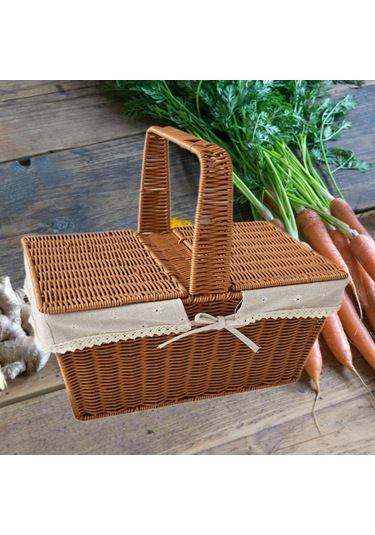 Homyl Taklit Rattan Piknik Sepeti Dokuma Meyve Stil B