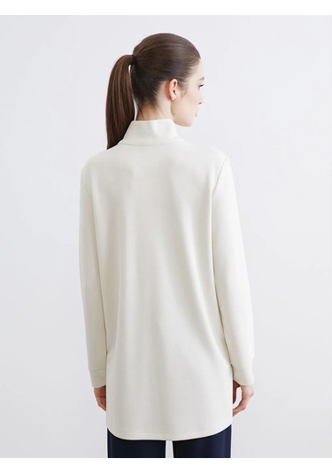 Lc Waikiki Bej Dik Yaka Soft Touch Kadın Sweatshirt Tunik
