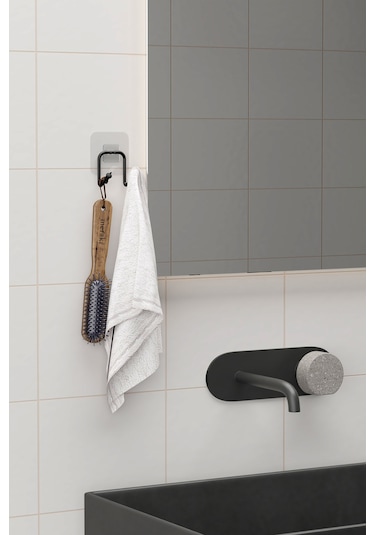 Zabata Yapışkanlı 2 Adet Çift Kancalı Banyo Mutfak Askısı Metal Askılık Duvar Askı Organizer Siyah