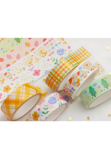 Reedark 6 Rulo Şirin Bant Seti - Altın Yaldızlı Dekoratif Yapışkanlı Bant 15mm Dıy Ve Hediye Paketleme İçin