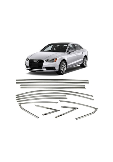 Audi A3 Sedan 10 Parça Paslanmaz Krom Cam Çerçeve Çıtası Seti 486