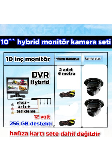 2 Adet Ahd 1080p Ultra Mini Kamera Ve 10 İnç Dvr Monitör Set 12 V