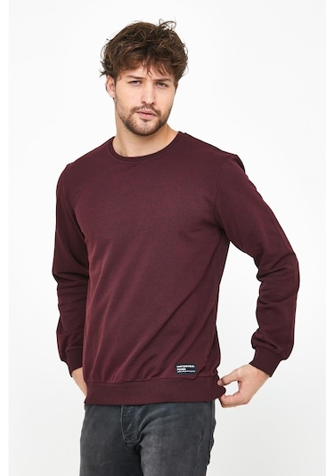 MMetalic Basic Bisiklet Yaka Erkek Sweatshirt Bordo