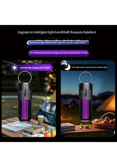 Xuweiwei Gri Usb Ve Güneş Şarjlı Sivrisinek Öldürücü Lamba 3 Zaman Ayarı Ev Kamp Taşınabilir Böcek Kovucu