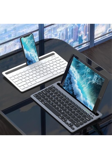 Lecoo Bk100 Wireless Bluetooth Standlı Kablosuz Şarjlı Klavye Gri