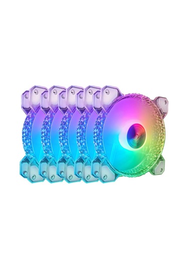 Coolmoon Crystal Diamond Rgb 5 Fan Seti, 12cm Sessiz Uzun Ömürlü Rgb Aydınlık Şasi Soğutma Fanı Seti Pc İçin Müzik Versiyonu