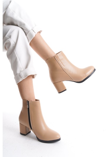 Kadın Liva Düz Topuklu Kısa Bot Nude Cilt