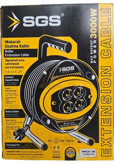 Sgs Plastik Makaralı Uzatma Kablosu Cca 3x2.5 - Dörtlü Priz - 30 Mt. 30 M