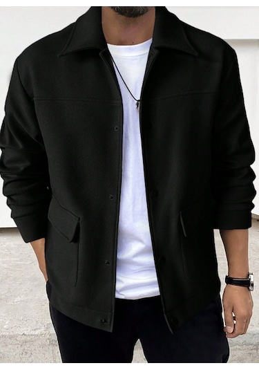 Erkekler İçin Gündelik Ceket Uzun Kollu Yaka Üstü Siyah
