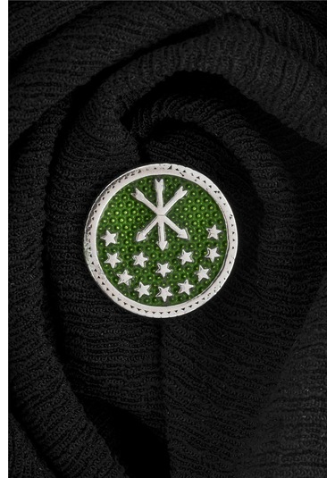 925 Ayar Gümüş Mineli Çerkez Bayrağı Rozet -8050 Gümüş