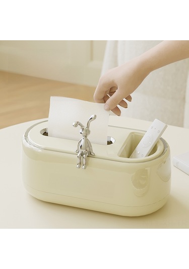 Xiyyadms Krem Renk Tavşan Desenli Pratik Masaüstü Bezdelik Kutusu - Oturma Odası, Banyo, Tv Odası İçin Dekoratif Tüpler Saklama Kutusu 25 13 10cm