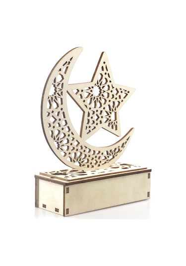 Xiyyadms Ahşap Ay Ve Yıldız Desenli Led Işıkli Ramazan/raya Dekorasyon - Ev Zieratı Ve Gece Lambası Pil Dahil Değil