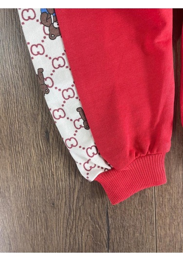 Panda Baskılı Relaxed Eşofman Takımı Kırmızı