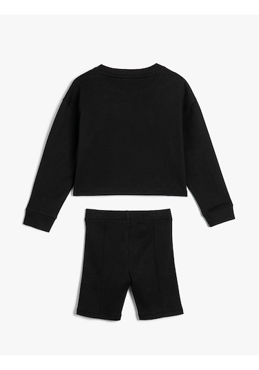 Koton Sweatshirt Ve Şort Seti İkili Pamuklu Siyah 4skg10180ak Siyah