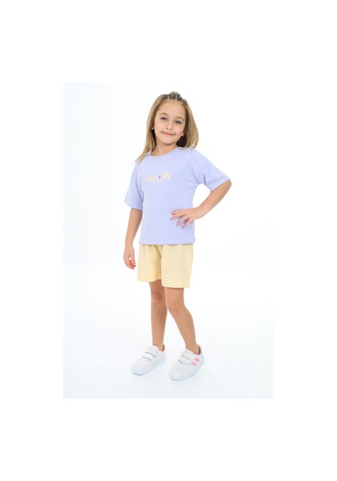 Toontoy Kız Çocuk Baskılı Şortlu Takım Koyu Mavi
