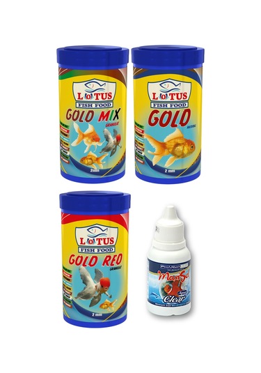 Japon Balığı Yem Berraklaştırıcı Seti, Lotus Gold Natural+Red+Mix