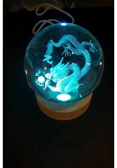 Dragon Ejderha 3d Led Işık Cam Küre Çok Renk Gece Lambası Feng Shui 8 Cm Mega Boy Koruyucu Çok Renkli