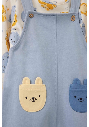 Defacto Erkek Bebek 2li Takım Safari Baskılı Uzun Kollu Tişört Salopet F2208a525aube523 Mavi