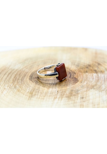 Gümüş Sade Kare Model Akik Taşlı Yüzük