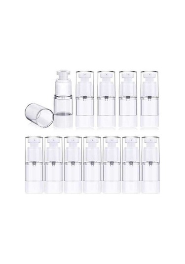 Novahub Kozmetik Seyahat Şişesi 15ml Havasız Pompalı Şişe 12 Adet Şeffaf, Kapaklı Şeffaf