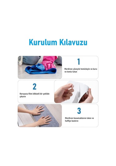 Halifleks Yapışkan Tabanlı Merdiven Basamak Paspası Rip Halı Kaymaz Tabanlı - Gri Null