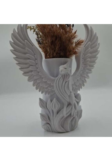 Anka Kuşu 3d Beyaz Vazo Beyaz