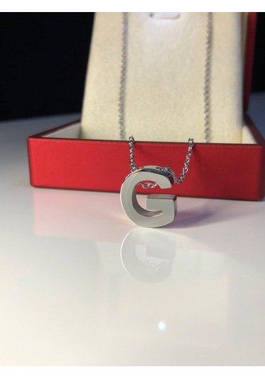 G Harfi Üç Boyutlu Beyaz Çelik Kadın Kolye Işıklı Kutuda Sevgiliye Eşe Anneye Arkadaşa Kolye Beyaz