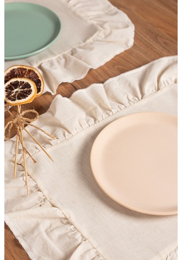 Keten 6'lı Fırfırlı Dikdörtgen Amerikan Servisi 35 X 40 Cm - Ztasd6 Ekru