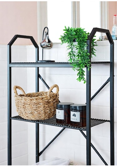 Metal Ayaklı 3 Raflı Banyo Rafı Klozet Üstü Dekoratif Raf Siyah