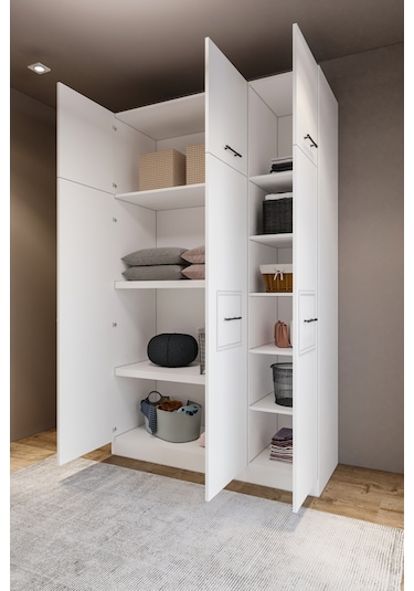 Zarif 6 Kapaklı 10 Bölmeli Beyaz Dolap