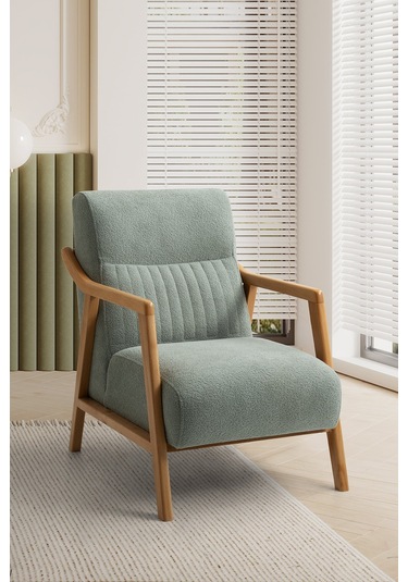 Tera Ahşap Kollu Ayaklı Berjer Yeşil