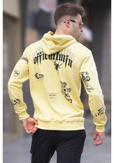 Sarı Baskılı Kapüşonlu Sweatshirt 5895 Sarı