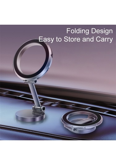 G118 1080 Derece Dönen Katlanır Manyetik Telefon Tutucu Pano Vantuz Araç Montajı Gri