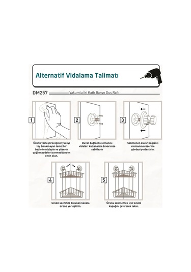 Vakumlu Banyo Köşe Rafı 2 Katlı Siyah S257 Siyah