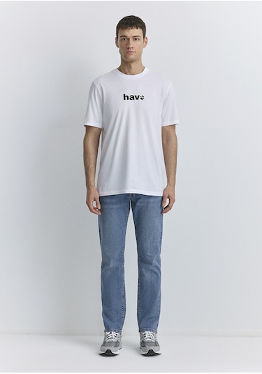 Mavi - Hav Baskılı Beyaz Tişört 0612759-620 Beyaz