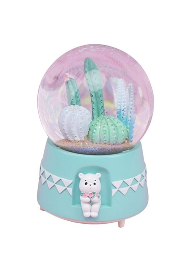Kaktüs Simli Işıklı, Müzikli Ve Kar Motorlu Mega Boy Kar Küresi