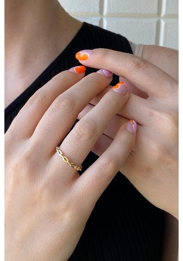 Zümrüt Sarraf 14 Ayar Yeşil Altın Kadın Minimal Zincir Yüzük 553891704