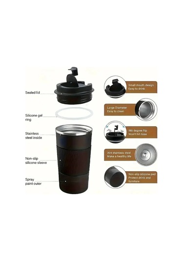 Paslanmaz Çelik Yalıtımlı Fincan 12.85/17.25oz Çift Katmanlı Diğer Siyah