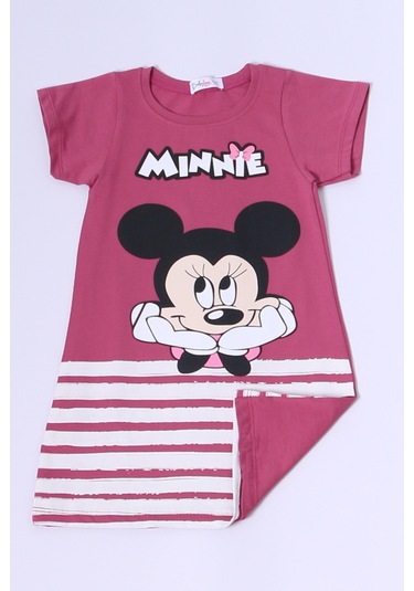 Kız Çocuk Elbise Karakter Baskılı Çizgili A25 Vişne Çürüğü