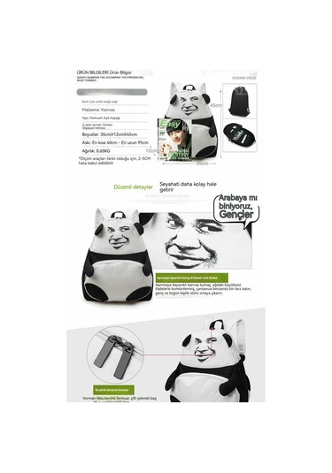 Trendy Erkek Çanta Yaratıcı Kişilik Altın Komik Sırt Çantası Panda Omuz Çantası Jacky Cheung İfadesi