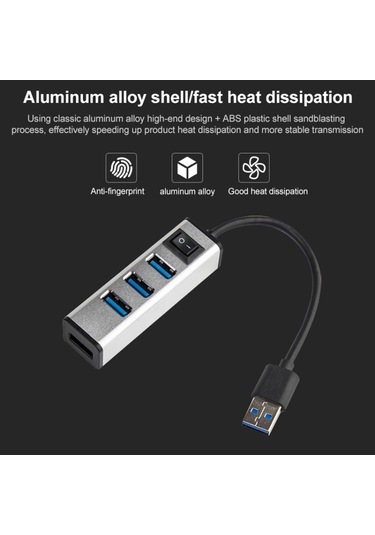 Usb - 4 Usb 3.0 Bağlantı Noktası Alüminyum Alaşım Göbek Gümüş