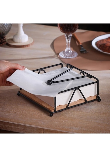 Beyaz Düz Peçetelik Metal Mutfak Peçeteliği Ağırlıklı Gergi Kolu İle Tezgah Masası İçin Rustik Doku Kağıt Dispenseri