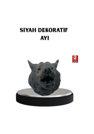 3d Siyah Ayı Başı Duvar Süsü Özel Tasarım Dekoratif Heykel 25x19 Cm