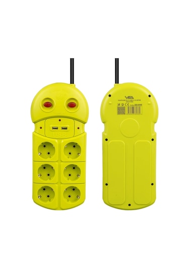 Vea Ve-970usb 6 Lı 2 Usb Li 1.5 Metre Grup Priz Uzatma Kablosu 3680 Watt 16 Amper Hızlı Şarj Özellikli